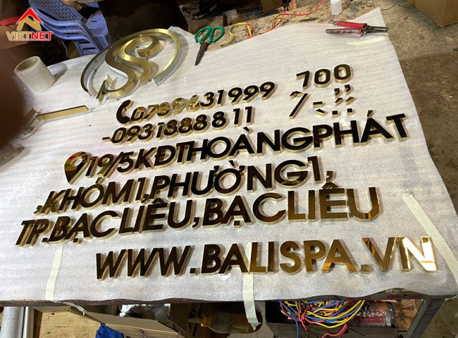 Quy trình gia công chữ inox vàng gương Bali Spa