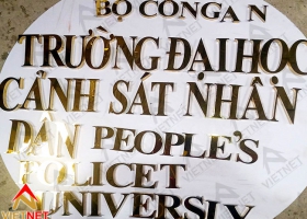 Bảng hiệu chữ inox vàng và Logo Trường ĐH Cảnh Sát Nhân Dân