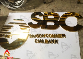 Gia công chữ nổi và logo inox vàng Ngân Hàng SCB