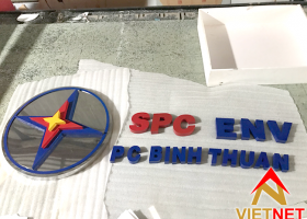 Logo và chữ inox sơn hấp nhiệt công ty điện lực EVN-SPC
